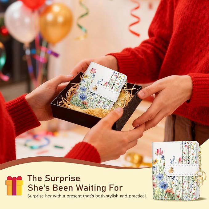 Jogjam Floral Flowers Rfid Ladies Wallet, Small Slim Thin Compact Credit Card Women Wallet, PU Leather Bifold Cash Zipper Coin Pocket ID Window for Female