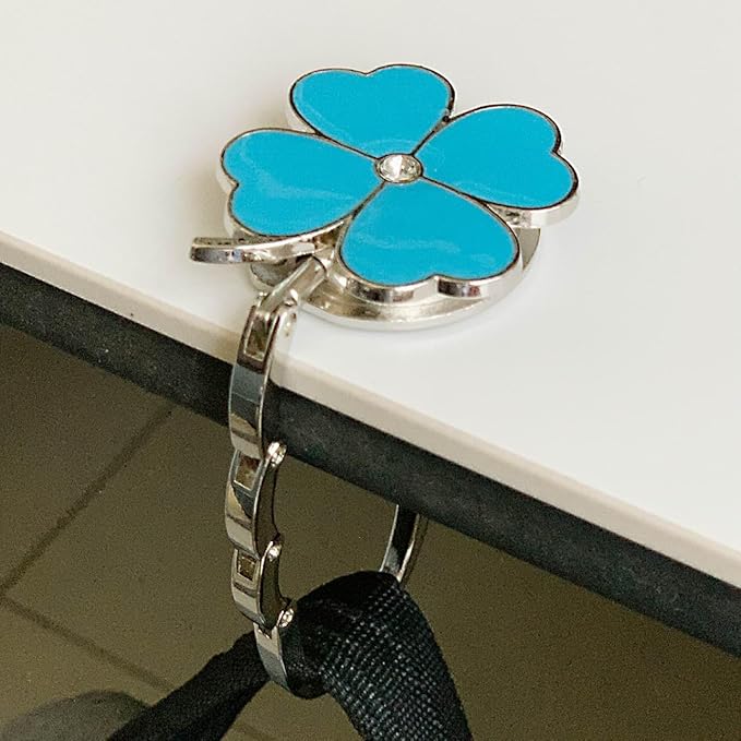 ROFLYER Four Leaf Clover Design Foldable Handbag Hanger Folding Purse Table Hook Holder (Blue)