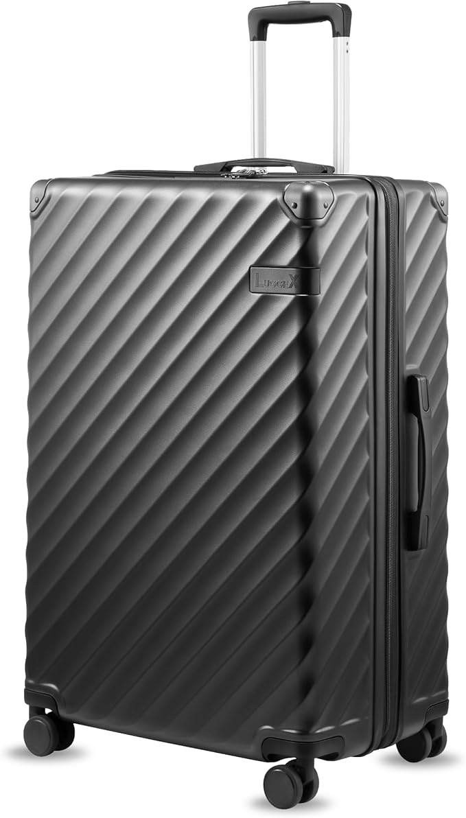 LUGGEX 28 Inch Luggage with Spinner Wheels, KVC Expandable Hardside Large Checked Suitcase (EX-Core, Charcoal Metallic, 28 Inch, 105L-113L)