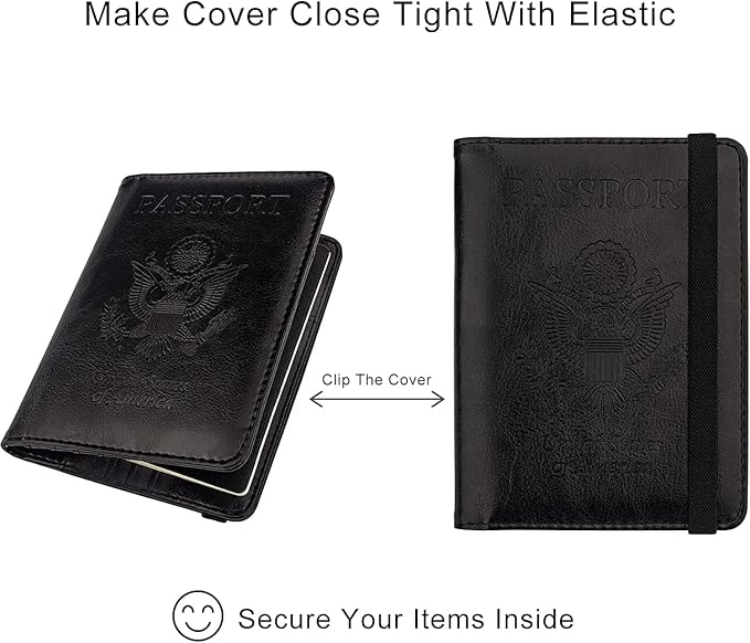 WALNEW Passport Holder for Travel, RFID Passport Cover Wallet for Women Men, PU Leather Passport Book Card Holder Case with Pen (Upgraded, Upgraded-Black)