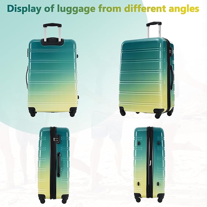 Merax Suitcase Set, Hardshell Luggage Sets 3 Piece with Spinner Wheels, Expandable Gradient Color Suitcase with TSA Lock Lightweight 20" 24" 28",Green and Yellow