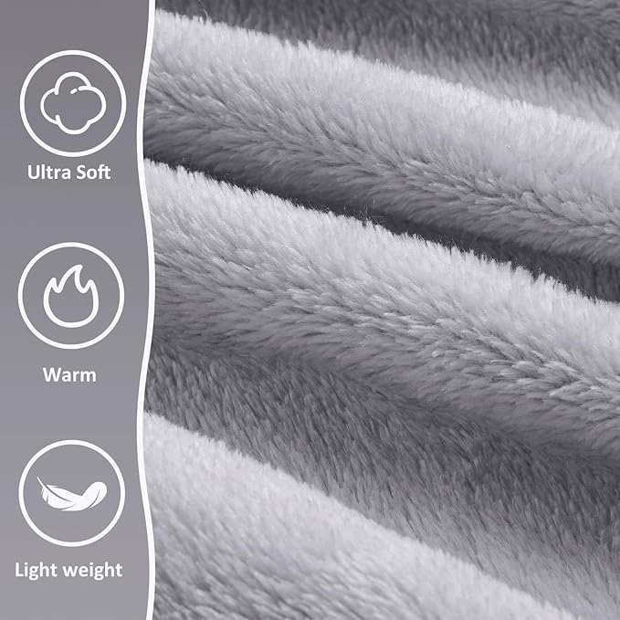 Travel Blanket, Airplane Blanket, Ultra-Soft, Warm & Lightweight, 65x40 in, Outdoor Blanket Essentials for Women, Men & Kids, Included Eye Mask, Luggage Sleeve & Backpack Clip Grey