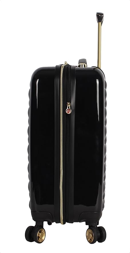 Betsey Johnson Designer 20 Inch Carry On - Expandable (ABS + PC) Hardside Luggage - Lightweight Durable Suitcase With 8-Rolling Spinner Wheels for Women (Heart to Heart Black)