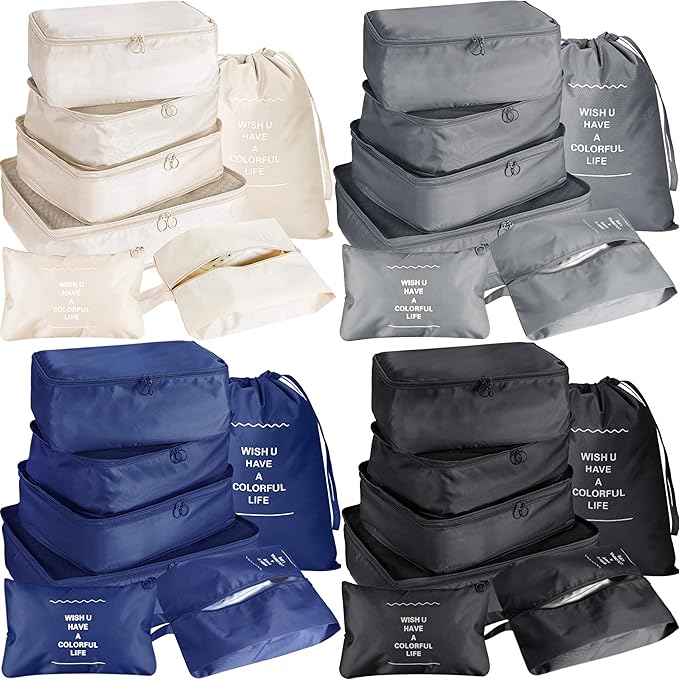 28 Pcs Packing Cubes Packing Organizers Luggage Organizer Bags Foldable Travel Luggage Cubes Suitcases Organizer Bags (Dark Color)
