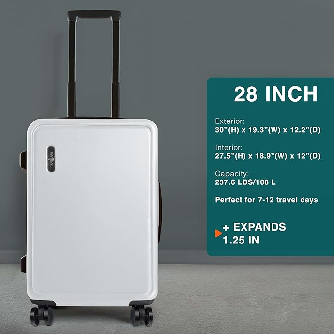 Luggage Sets 2 Piece, 24 Inch Suitcase and 28 Inch Luggage with Spinner Wheels, Durable Hard Shell Suitcase Set, Expandable Travel Suitcases with Wheels, White