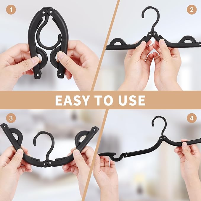 24Pcs Travel Hangers,Portable Folding Hanger,Lightweight Folding Hanger Non-Slip Travel Accessories for Clothes,Black Foldable Hangers Clothes Drying Rack for Home Outdoor Indoor