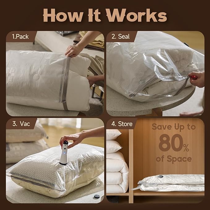 15 Jumbo Size Vacuum Bags for Clothes Storage,Space Saver for Luggage Packing and Moving,Vacuum Sealed Bags for Clothing, Bedding, Blankets and Comforters