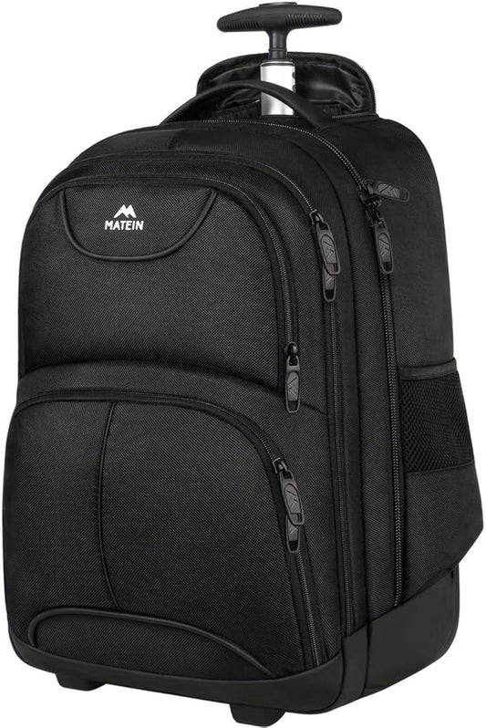 MATEIN Wheeled Backpack, 18 inch Laptop Backpack with Wheels for College, Rolling Travel Backpack, Carryon Trolley Luggage Suitcase Compact Business Computer Bag for Men Women, Black