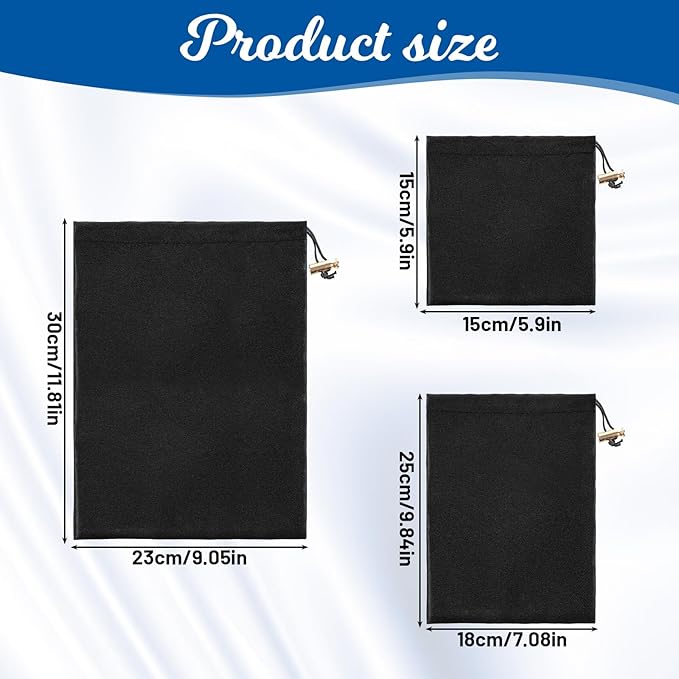 Toy Storage Bags, 6 Pcs Quality Satin Silk Drawstring Pouch Adjustable Microfiber Toy Organizer Bags Gift Bag Foldable Ditty Bag for Women Men Toys Underwear Sunglasses Cosmetic, 3 Sizes (Black)