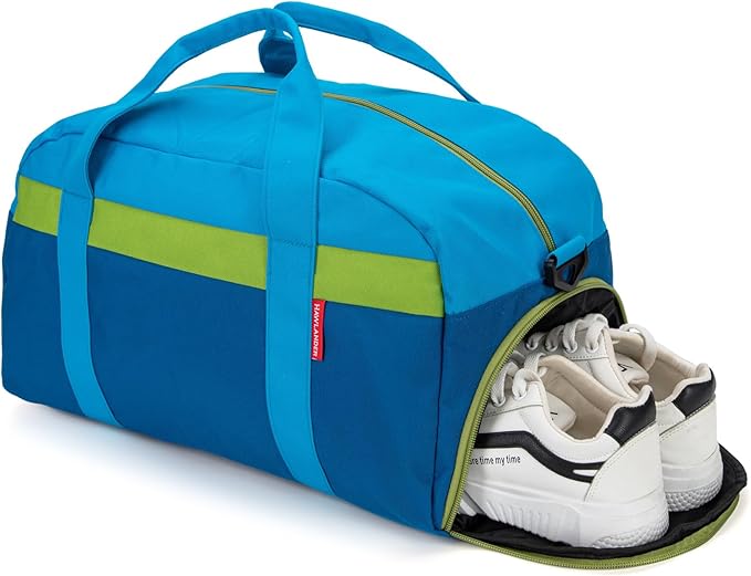 HawLander Kids Duffle Bag for Boys or Girls, Fit Sports Practice, or Overnight Travel Weekend (Blue)
