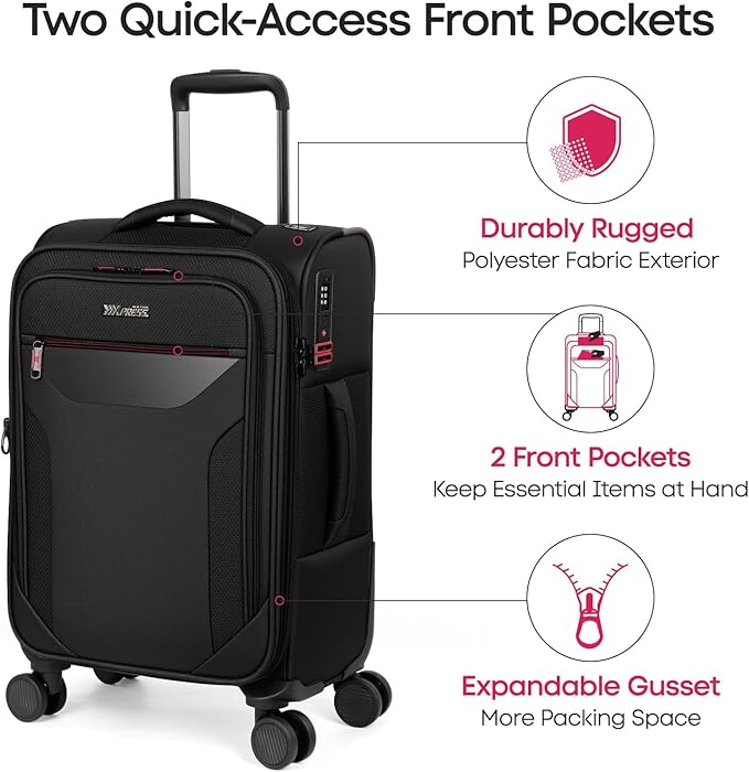3PCS Set Softside Luggage Sets w/ Spinner Wheels,Expandable 20% Suitcase Upright Spinner Softshell w/TSA LOCK, Lightweight Durable Rolling Travel Luggage Set for Men/Women（Black,22in/28in/32in）