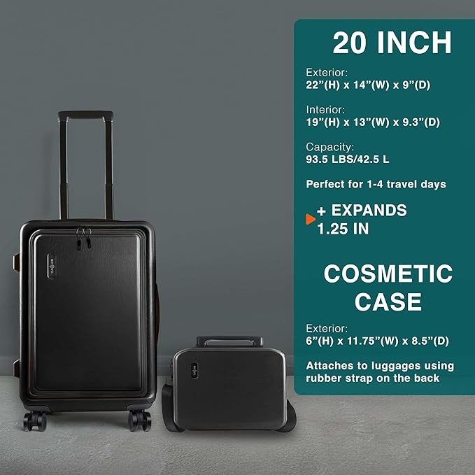 Luggage Sets 3 Piece, 20 Inch Carry on Luggage and 24 Inch Suitcases with Wheels Spinner, Durable Hard Shell Suitcase Set, Expandable Travel Suitcase, Black