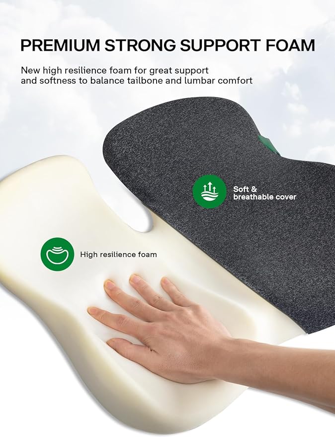Medisana Extra Large Seat Cushion, Seat Cushions for Office Chairs, Car Seat, Wheelchair - Sciatica & Tailbone & Coccyx Pain Relief Pillow for Driver Sedentary People（Size:19.6 * 16.6 * 3.7 in-Black）