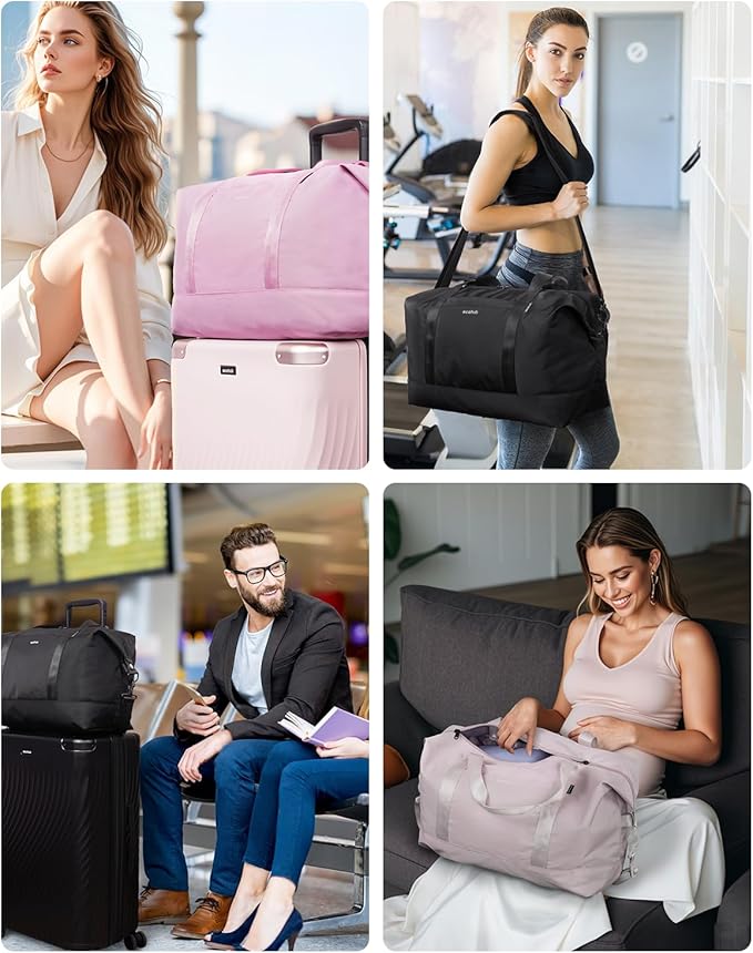 ECOHUB Travel Duffel Bag Water Resistant Weekender Bag Carry On Bags for Women Sport Gym Bags for Men Hospital Bag for Labor and Delivery Overnight Bag Luggage Bag with Trolley Sleeve 30L Grayish Blue