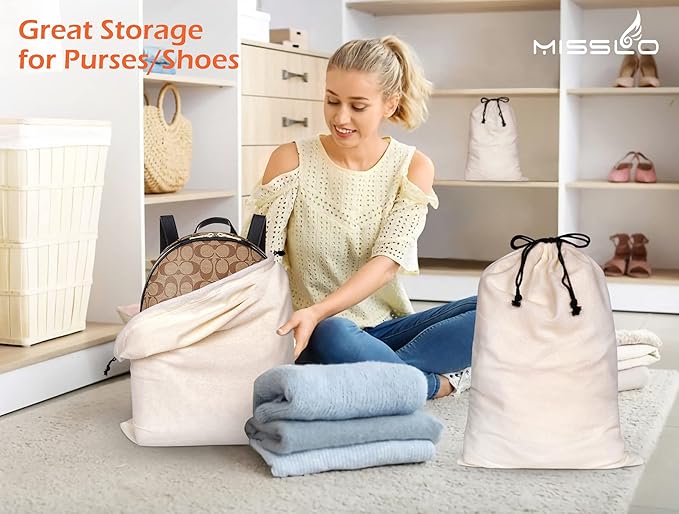MISSLO Cotton Breathable Dust-proof Drawstring Storage Pouch Bag (Pack 3 XL)