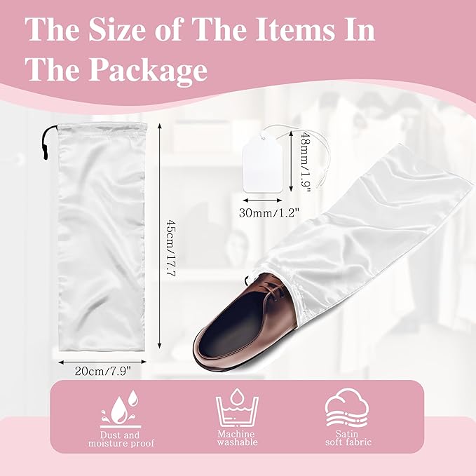 Ersmak 6 Pack Shoe Bags for Travel - Satin Shoe Bag with Drawstring - Ivory White Shoe Storage Bags for Protecting Storage Shoes - 17.7 x 7.9 In