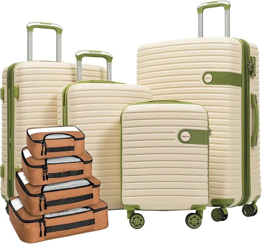 Merax Luggage Sets 4 piece Lightweight Suitcases With Spinner Wheels TSA Lock Expandable (only 24”/28”) Hardshell ABS Large Luggage set (White and Green)