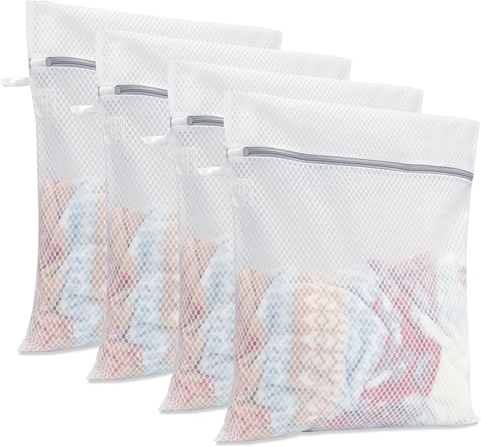 GOGOODA Mesh Laudnry Bags Large Wash Bags for Delicates (Honeycomb White, 4 Large)