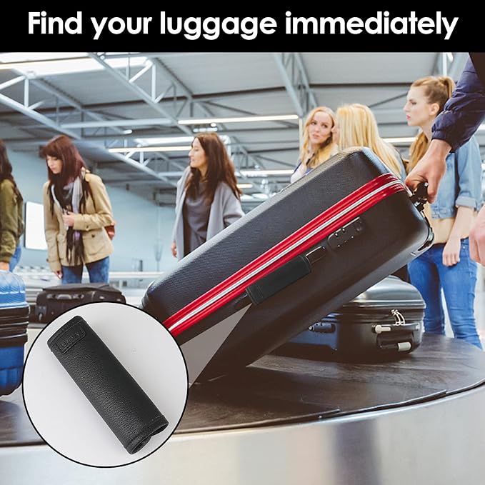 KINIVA Vegan Leather Luggage Handle Wraps, 4 Pack Set, Black, 5.7"x6.1" (Unfolded), 5.7"x2.4" (Folded), Travel Accessories, Suitcase Markers