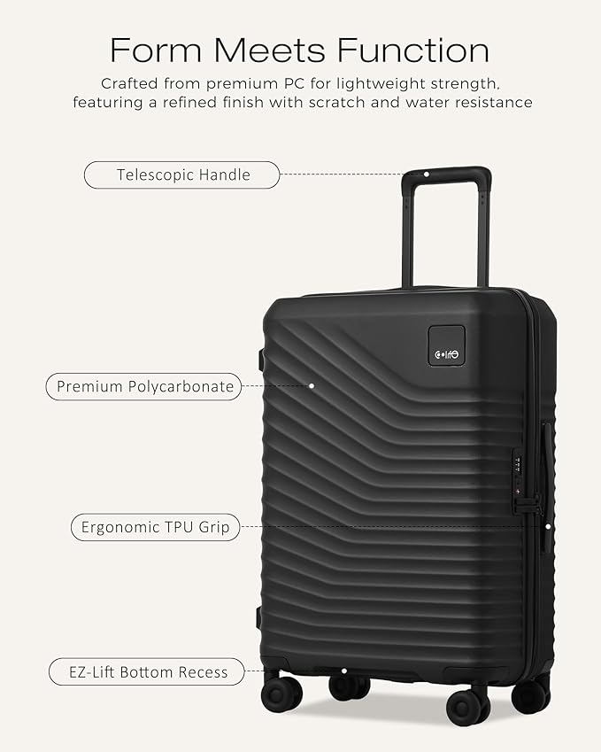 Coolife Luggage Suitcases Hardside Lightweight: Durable PC Expandable Travel 3 Piece Set with Dual Spinner Wheels & TSA Lock, 20/24/28 (20" Expandable) (Black, 3-Piece Set (20/24/28))