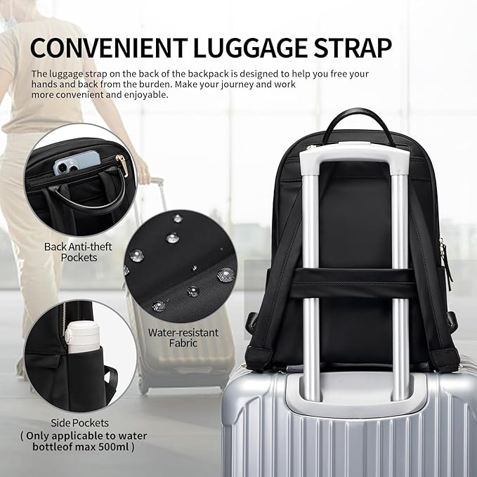 GOLF SUPAGS Laptop Backpack for Women Slim Computer Bag Work Travel College Backpack Purse Fits 14 Inch Notebook (Black)