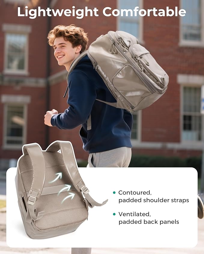 BAGSMART 30L Travel Backpack, 15.6 Inch Carry On Backpack Flight Approved, Water Resistant Weekender Bag Daypack, Camel