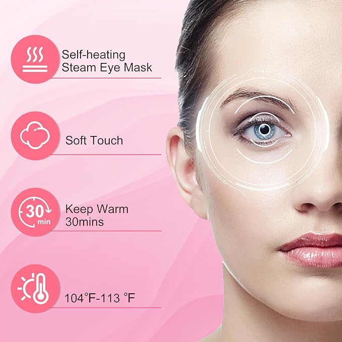 XPCARE 60 Pack Steam Eye Masks for Dry Eyes, SPA Warm Sleep Eye Mask, Disposable Heated Eye Mask for Dark Circles, Puffy Eyes, Relief Stress Eye Fatigue(Rose)