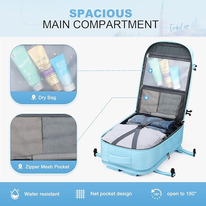 Maelstrom Travel Backpack for Women Men,25L Laptop Backpack Fits 15.6-Inch Laptop,Waterproof Carry On Backpack for Airplanes with Detachable Crossbody Bag & Shoe Compartment (Blue, Medium)