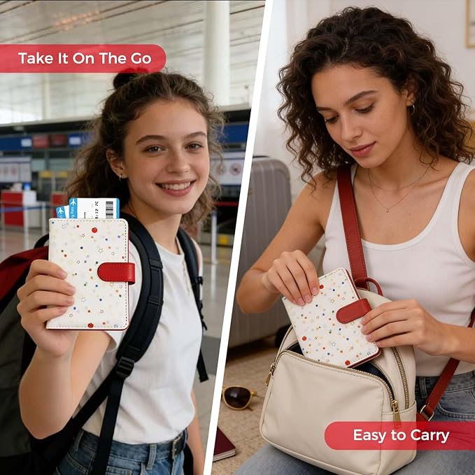 Melsbrinna Rfid Passport Holder for Travel women/Men, Cute Passport Wallet Rfid Blocking Card Slots, Rfid Passport Cover/CaseTravel Wallet, Passport Book Holder (1, apple red)
