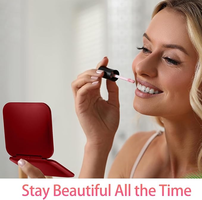 CYHTSHFZ Small Compact Mirror for Purse,5X/1X Travel Magnifying Mirror for Women, Makeup Mirror for Girls, Portable Ultra Slim Pocket Mirror（Red）