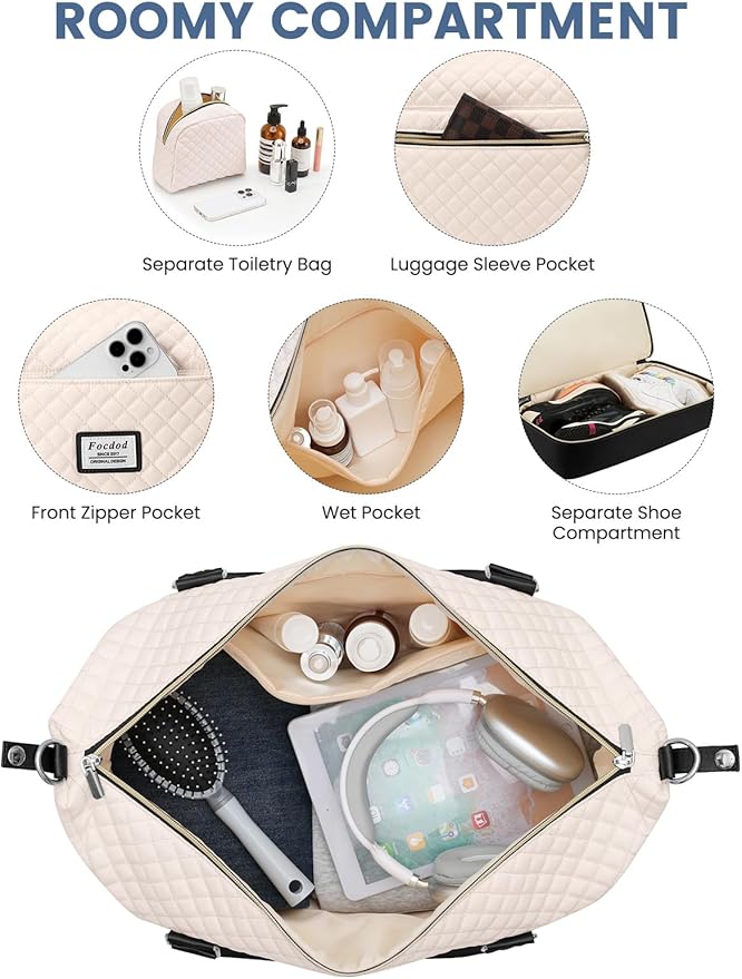 Travel Weekender Duffle Bags for Women: Overnight Bags with Shoe Compartment Large Carry on Weekend Bag with Toiletry Bag & Wet Pocket Tote Duffel Hospital Bag for Women Labor Delivery 3 PCS Set