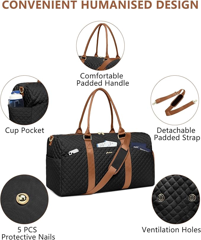 Women Weekender Travel Duffle Bag: Travel Duffel Overnight Bags with Shoe Compartment Large Carry on Tote with Toiletry Bag Weekend Traveling Yoga Gym Hospital Bag for Women with Wet Pocket