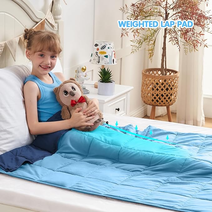 yescool Blue Weighted Blanket 5 Pounds Cooling Weighted Lap Blanket, Heavy Blankets for Sleeping, Weighted Throw Blanket Gifts for 40-60lbs, 36"x48"