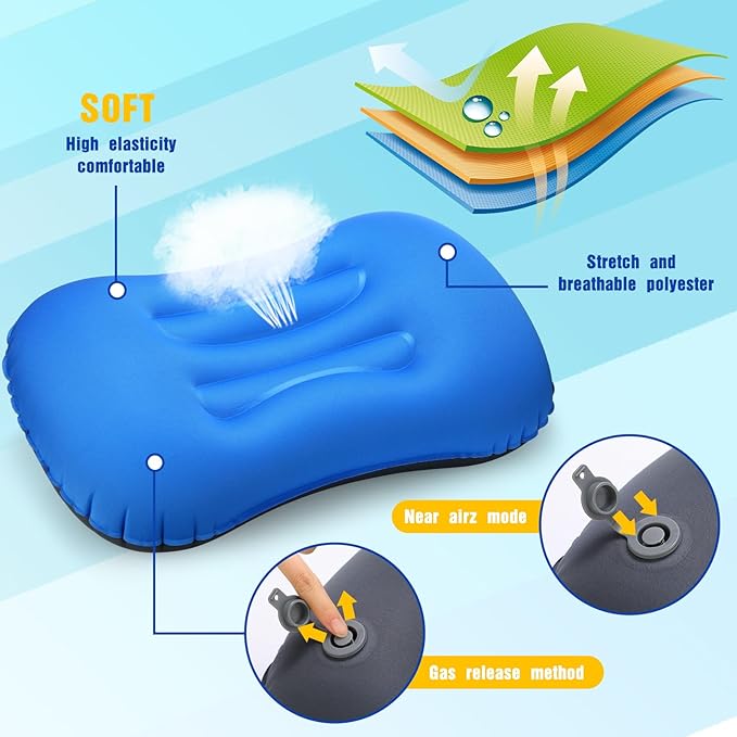 Tatuo 3 Pcs Inflatable Camping Travel Pillow Ultralight Inflating Pillows Lightweight Camping Pillow Portable Backpacking Pillow for Neck Lumbar Support Hiking Sleeping Camping (Dark Blue)