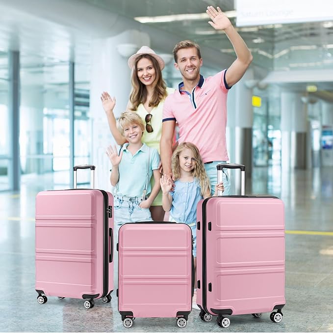 Kono 3 Piece Luggage Sets Expandable(only 28") with Spinner Wheels TSA Lock Lightweight PC+ABS Hardside Travel Rolling Suitcases 20in 24in 28in Carry on Pink