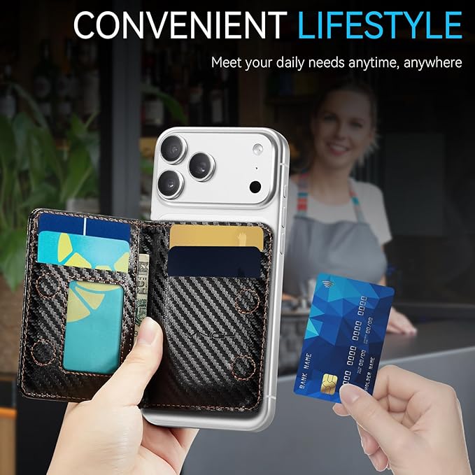 Vinich for Magsafe Wallet Magnetic RFID Blocking Card Holder Compatible with MagSafe Phones and Cases, Strong Magnet Minimalist Phone Wallet for iPhone 17/16/15/14/13/12/Pro/Max/Plus/Air, Carbon Black