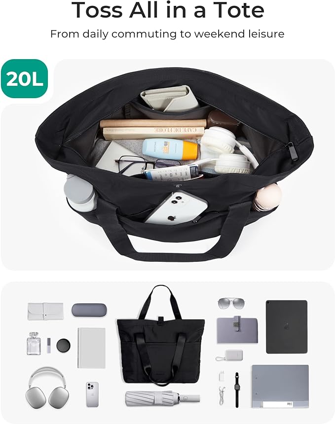 BAGSMART Tote Bag for Women, Foldable Tote Bag With Zipper Travel Large Shoulder Bag Handbag for Work