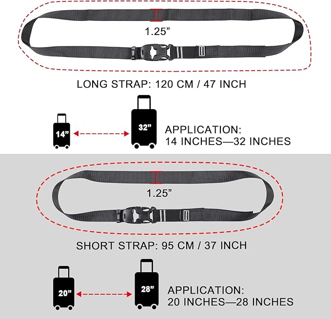 Luggage Straps, Stretchable Luggage Connector Straps for Suitcases, Quick Release Buckle Add A Bag Adjustable Attachment Accessories Belts (Black-Cam Buckle, 1" W)