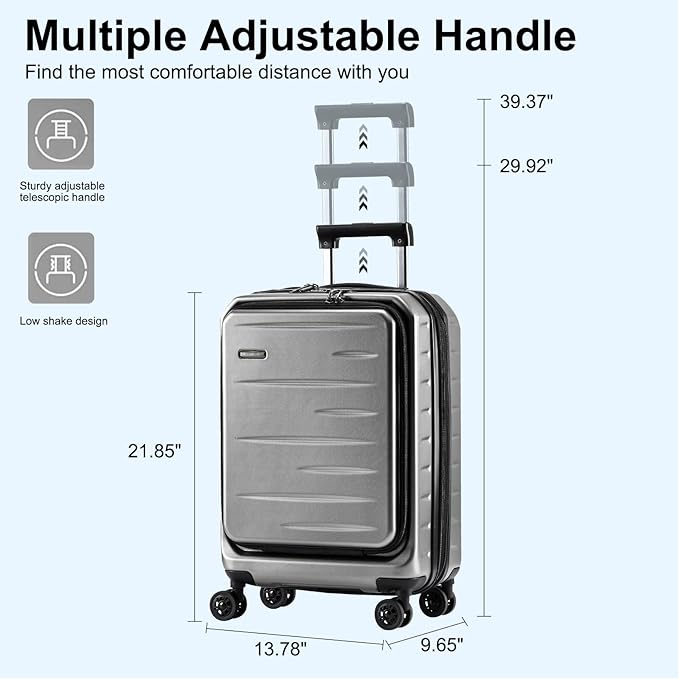 Expandable Carry On Luggage Airline Approved, 20 Inch Lightweight ABS+PC Hard Shell Suitcases with Front Pocket, Spinner Wheels, TSA Lock (Dark Gray, 1PC)