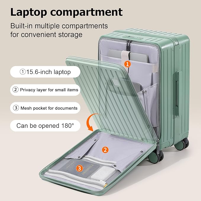 Joyway Hardshell Carry on Luggage Airline Approved with Front Pocket, Lightweight Hardside 20 Inch Suitcase with Spinner Wheels and TSA Lock (Green, Carry on Luggage-20 In)