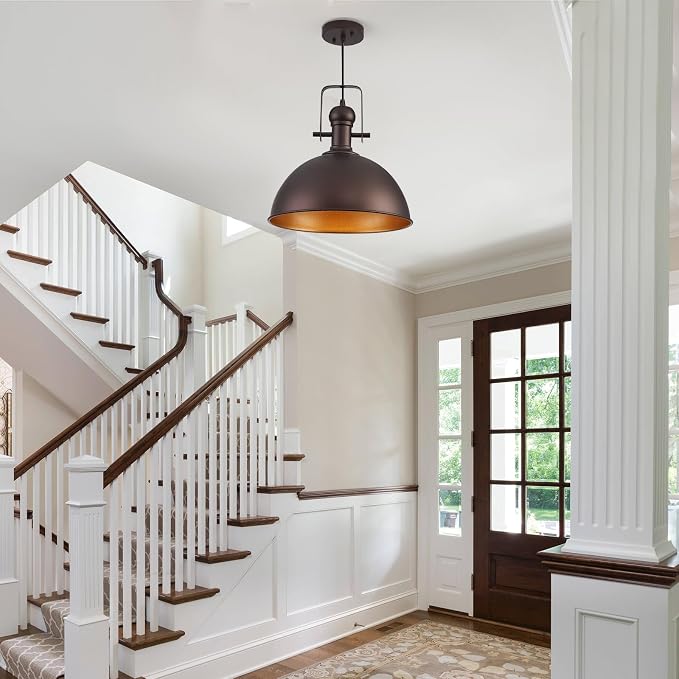 12 Inch ORB Farmhouse Pendant Lights for Kitchen Island 3 Pack | ETL Certificate, Easy to Install,Adjustable Height Cord,Vintage Industrial Dome Hanging Light Fixtures