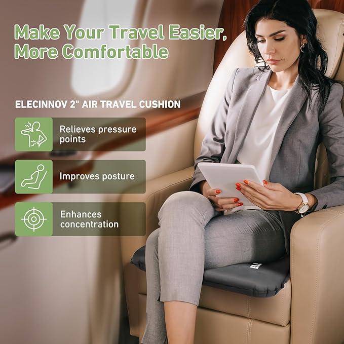 Inflatable Seat Cushion, Self Inflating Memory Foam Stadium Seat Cushion Lightweight Camping Chair Pad Airplane Cushion for Long Flights Outdoor Travel Bleacher Office Car Backpacking (Grey-2pack)