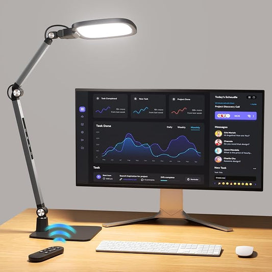 Led Desk Lamp for Office Home Video Reading Swing Arm Task Light | 1200lm Eye-Caring Desk Light for Computer Monitor, Dimmable 5 Color & 5 Brightness, Timer & Memory, Touch & Remote