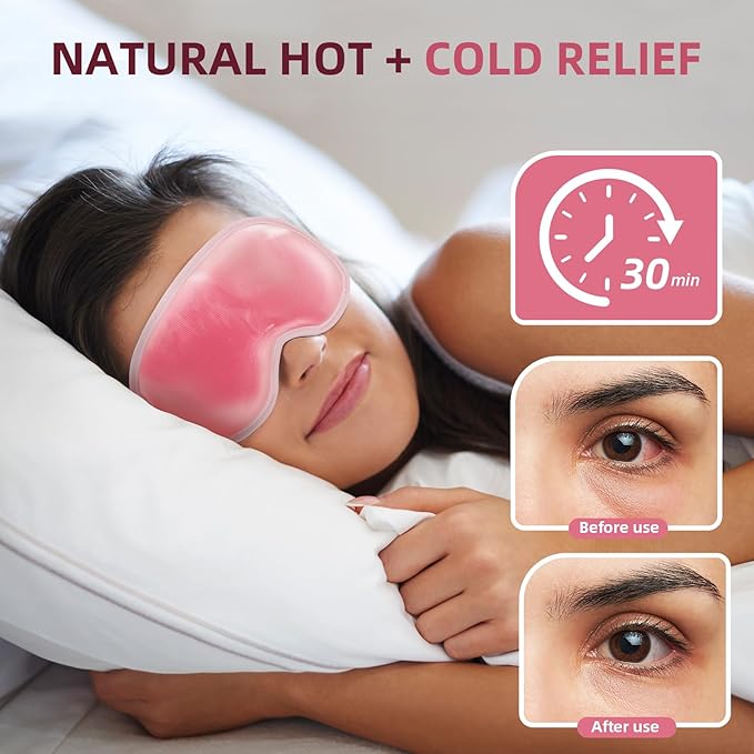 2 Pack Cooling Eye Mask for Puffy Eyes,Reusable Gel Cold Compress Pack for Puffy Eyes & Dark Circles, After Eyes Surgery, Migraine Relief, Headaches (Pink)