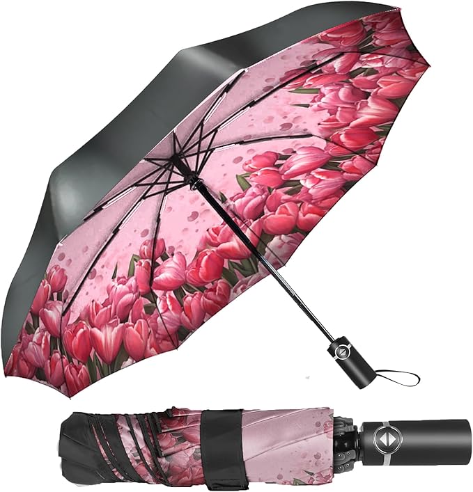 SIEPASA Windproof Travel Compact Umbrella-Automatic Umbrellas for Rain- Folding Umbrella, Travel Compact Umbrella.(Inverted/Tulip)