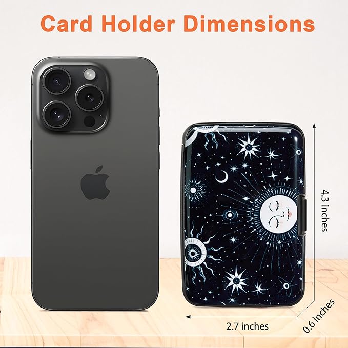 Mayski Credit Card Holder, RFID Blocking, Aluminum Alloy Hard Case, Small Mini Business Metal Wallet for Women Men, Sun Moon