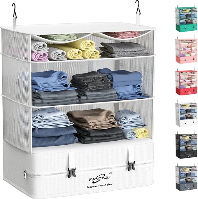 Compressible Packing Cubes Portable Hanging Closet Shelves 17"x12"x24" Extendable Travel Organizer Nylon Packing Bags for Suitcase