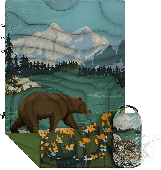 Camping Blanket Puffy - Outdoor Stadium Blanket Wearable, Lightweight, Packable, Machine Washable Camping Quilt for Traveling, Picnic, Beach, Party 78"x 56" (Haze Blue)