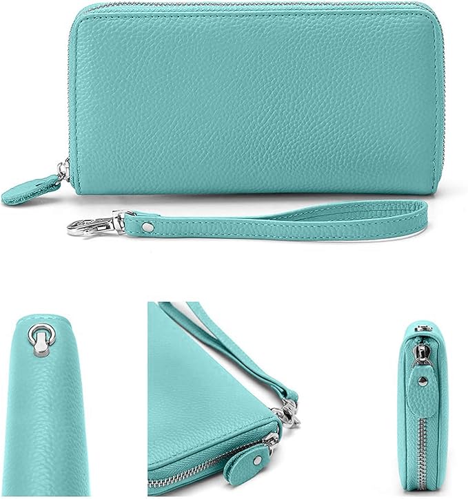 Moflycom Womens Wallet RFID Blocking Genuine Leather Zip Around Wallet Clutch Wristlet Travel Long Purse for Women