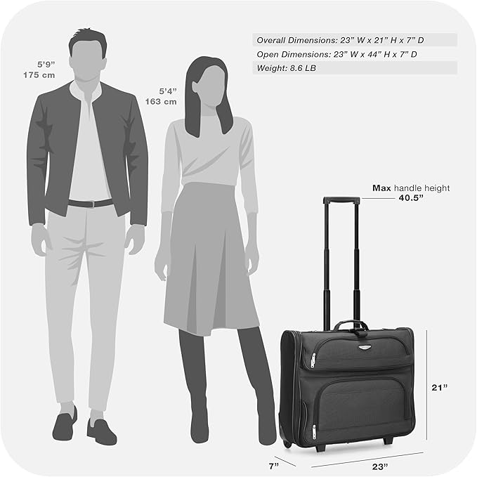 Travel Select Amsterdam Business Rolling Garment Bag, Softside Expandable Rolling 2-Wheeled Suit Carrier, Gray, One Size